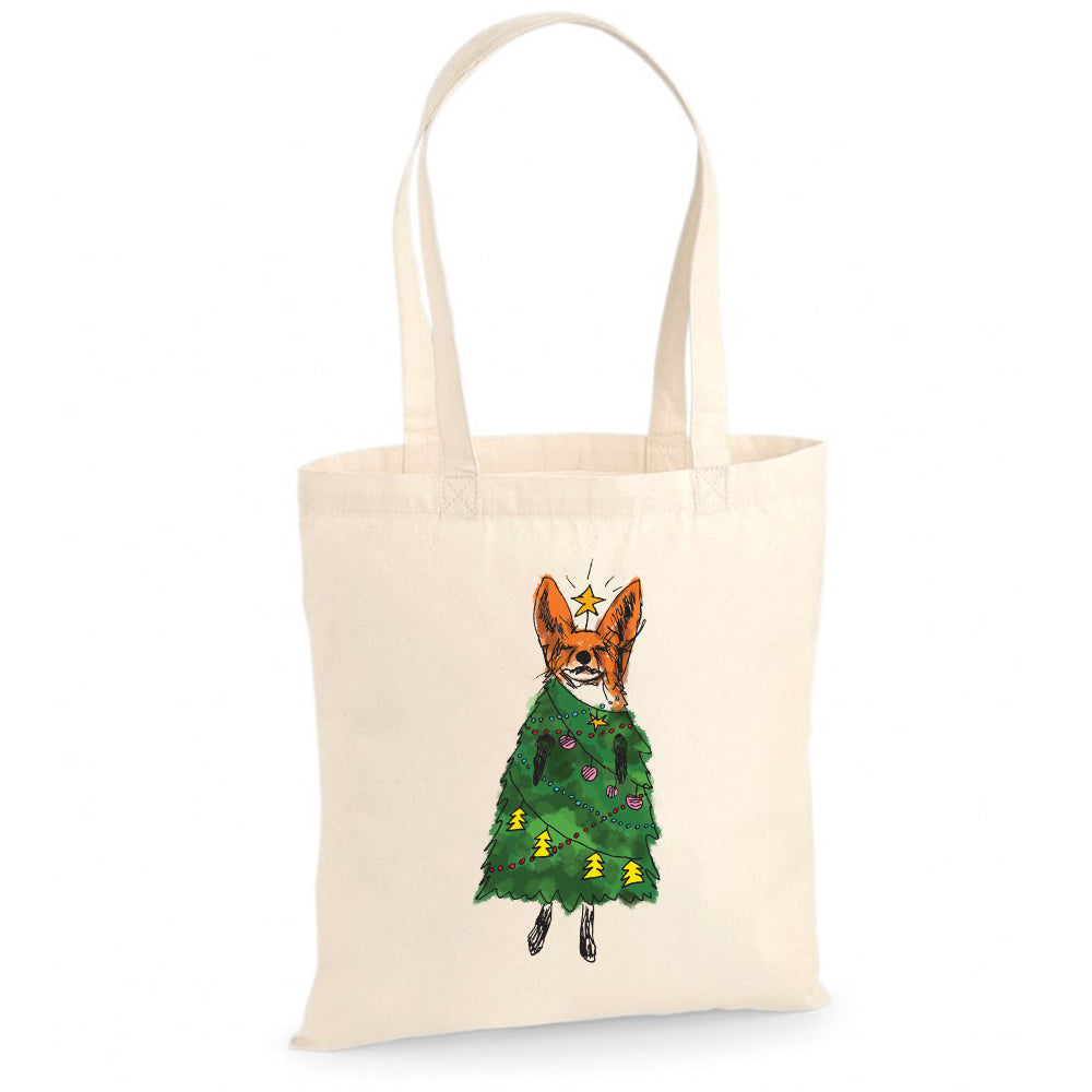 Christmas fox tote bag