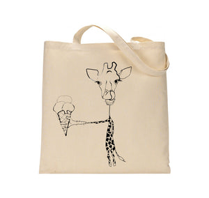 Giraffe with ice cream tote bag