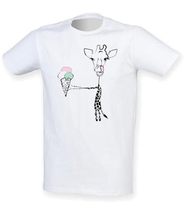 Giraffe with ice cream men t-shirt