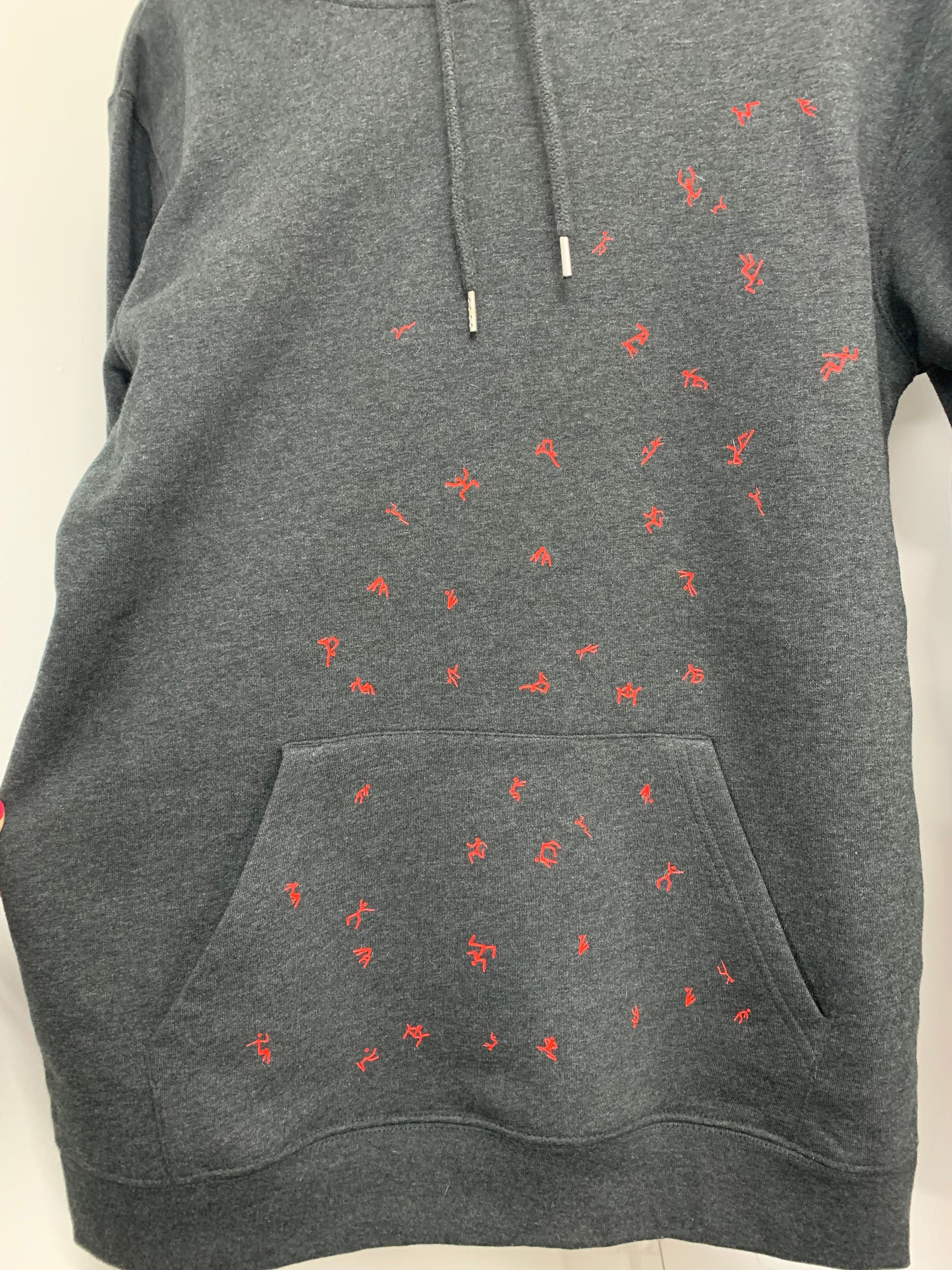 Unisex Hoodie with red stickmen, ready to ship