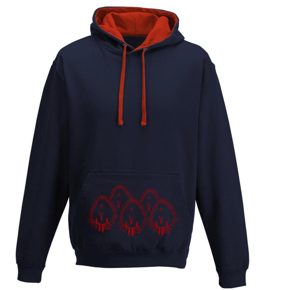 Hedgehogs unisex hoodie, French Navy/Fire red