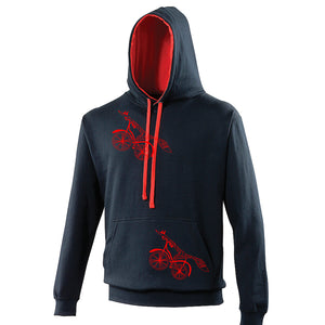 Fox on a bike Hoodie with pocket, French Navy/Fire red - ARTsy clothing - 4