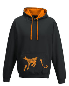 Hoodie - Kids Leopard Hoodie, Black/orange