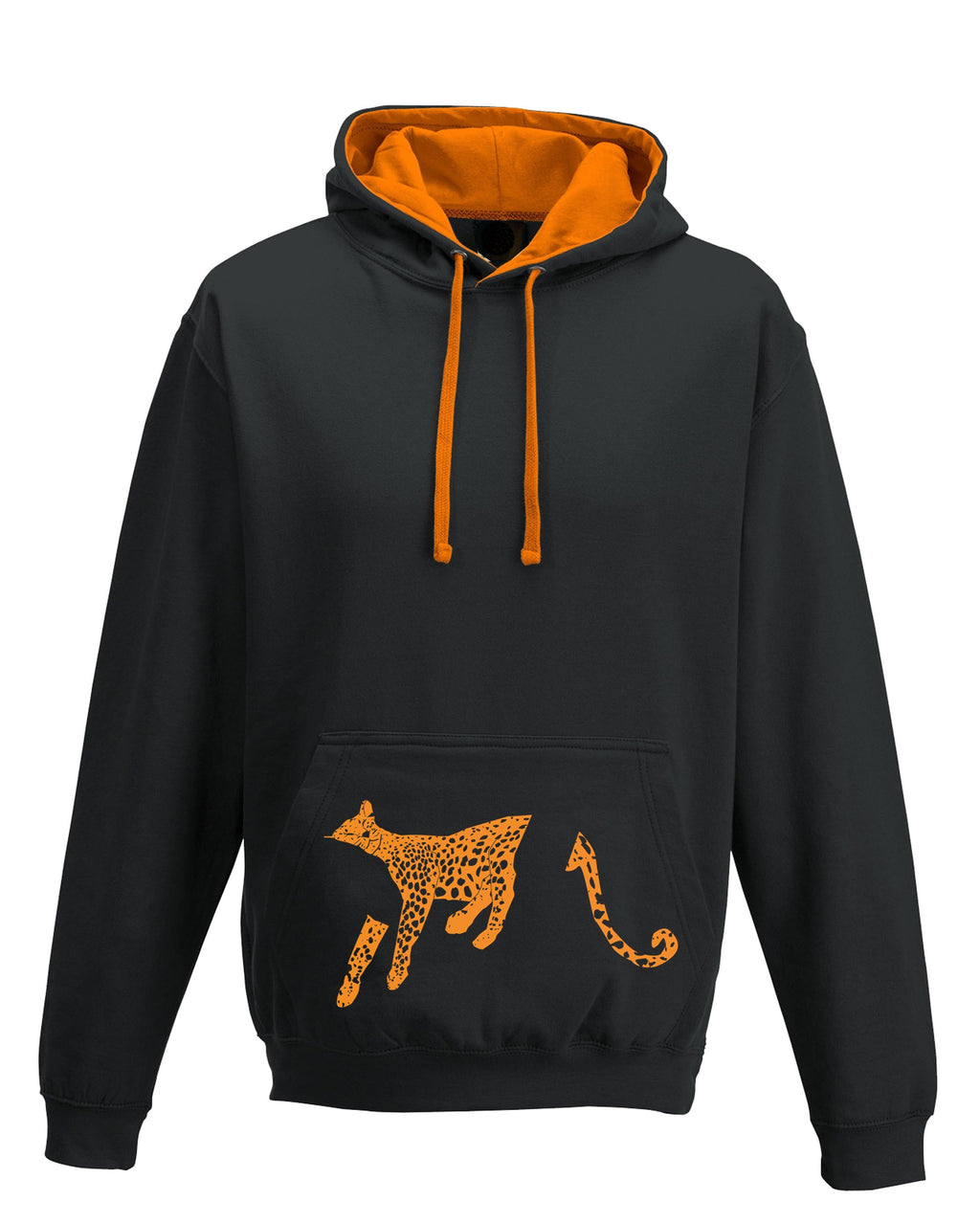 Hoodie - Leopard Hoodie, Black/orange