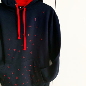 Hoodie - Stick Figures Hoodie, French Navy/Fire Red