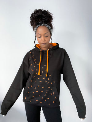 Stick figures hoodie, black/orange