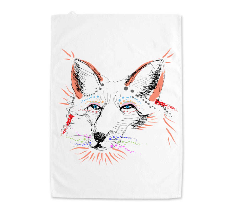 Festival fox tea towel
