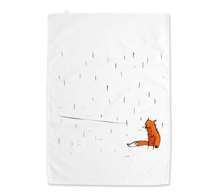 Fox in the rain tea towel