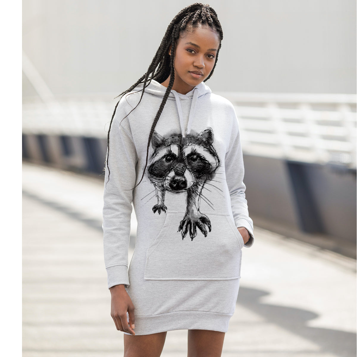 Curious racoon hoodie dress