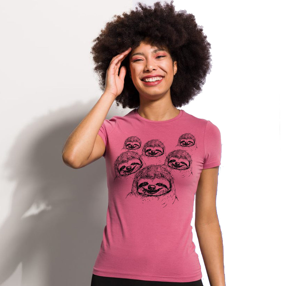 Gang of smiley sloths women t-shirt