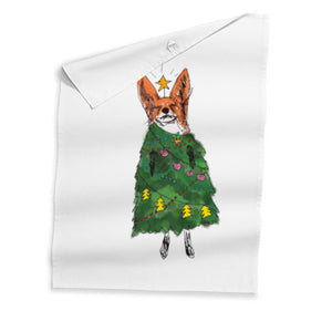 Christmas fox tea towel