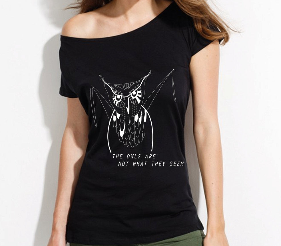Twin Peaks Owl t-shirt, loose fit off shoulder top - ARTsy clothing - 1